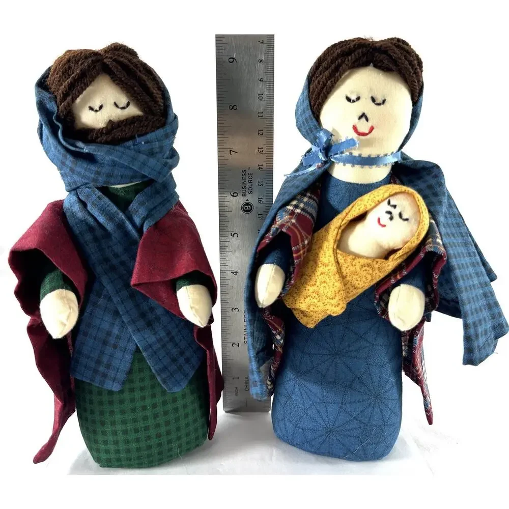Handmade Fabric Nativity Figures Mary Joseph Baby Jesus Primitive 9” Christmas - Picture 3 of 7